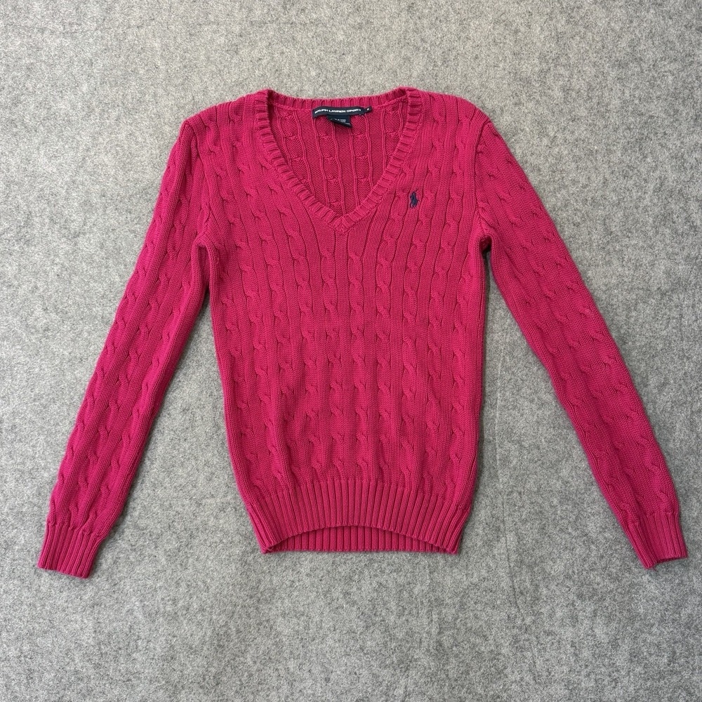 Polo Ralph Lauren Sport Jumper Pink Magenta Cable Knit Sweater Size M